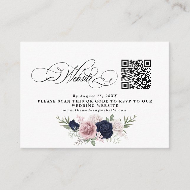 Tarjeta De Recepción Elegante sitio web de código QR del Boda Azul de l (Anverso)
