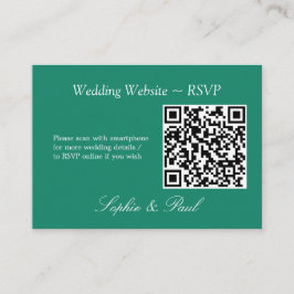 Tarjeta De Recepción Elegante sitio web de código QR verde esmeralda ta