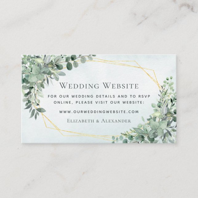 Tarjeta De Recepción Elegante sitio web de Eucalyptus Greenery Gold Bod (Anverso)