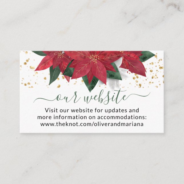 Tarjeta De Recepción Elegante sitio web de Navidades de Poinsettia Boda (Anverso)