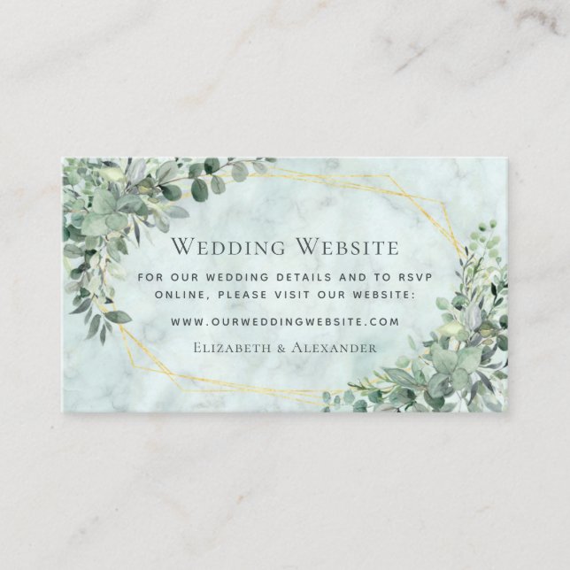 Tarjeta De Recepción Elegante sitio web del Boda de Eucalyptus Greenery (Anverso)