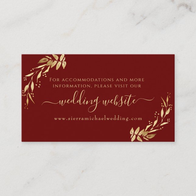 Tarjeta De Recepción Elegante sitio web del Boda del oligo dorado de Bo (Anverso)