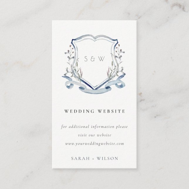 Tarjeta De Recepción Elegante sitio web del Boda Escudo de Flores Silve (Anverso)