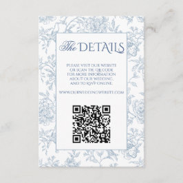 Tarjeta De Recepción Elegante sitio web francés Blue Floral Toile QR Co