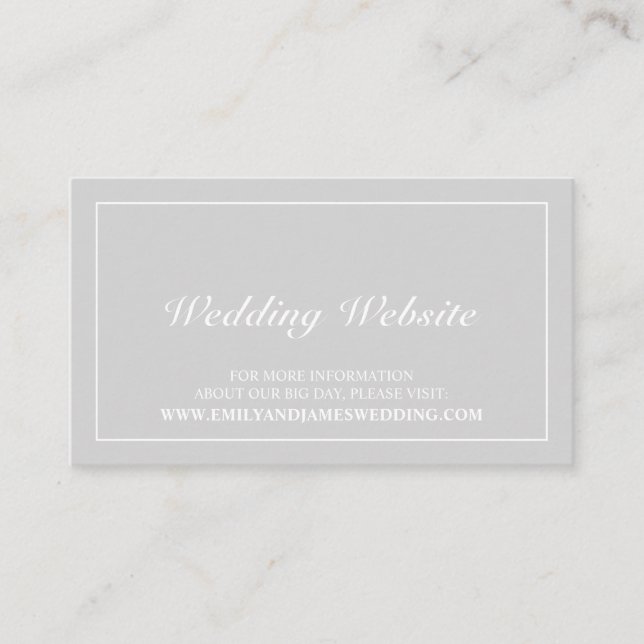 Tarjeta De Recepción Elegante sitio web gris y Boda blanco (Anverso)