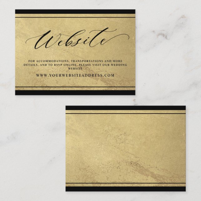 Tarjeta De Recepción Elegante sitio web negro y Boda de oro Gabinete C (Anverso / Reverso)