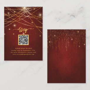 Tarjeta De Recepción Elegante Sparkling Gold String Luces QR Code RSVP