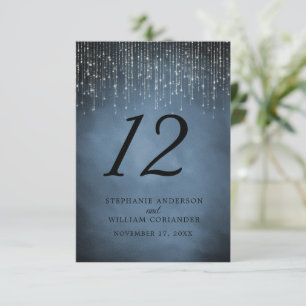 Tarjeta De Recepción Elegante String Ilumina La Mesa Boda Azul Navy No.