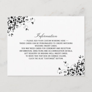 Tarjeta De Recepción Elegante Swirls Boda blanco y negro