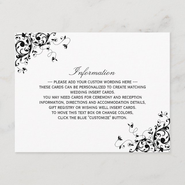 Tarjeta De Recepción Elegante Swirls Boda blanco y negro (Anverso)