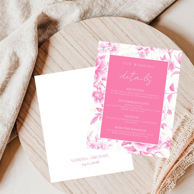 Tarjeta De Recepción Elegante tela blanca rosa floral de Jouy (Subido por el creador)
