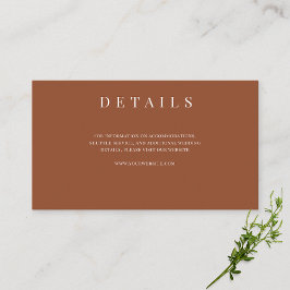 Tarjeta De Recepción Elegante Terracota Boda formal Detalles