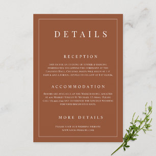 Tarjeta De Recepción Elegante Terracota Detalles simples de Boda formal