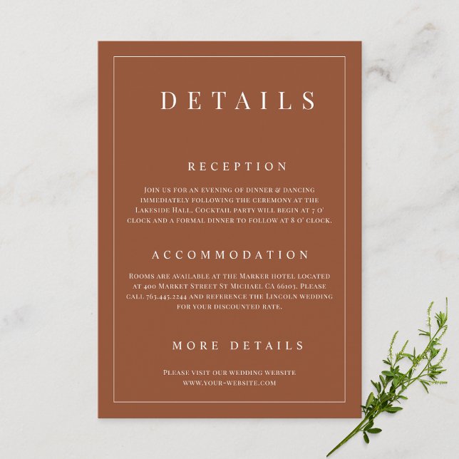 Tarjeta De Recepción Elegante Terracota Detalles simples de Boda formal (Subido por el creador)