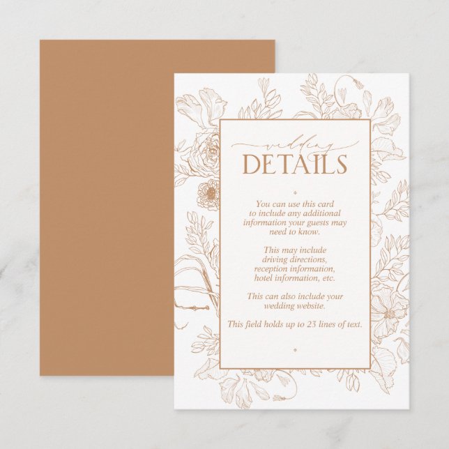 Tarjeta De Recepción Elegante Terracota Floral Line Art Boda Detalles (Anverso / Reverso)