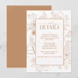 Tarjeta De Recepción Elegante Terracota Floral Line Art Boda Detalles