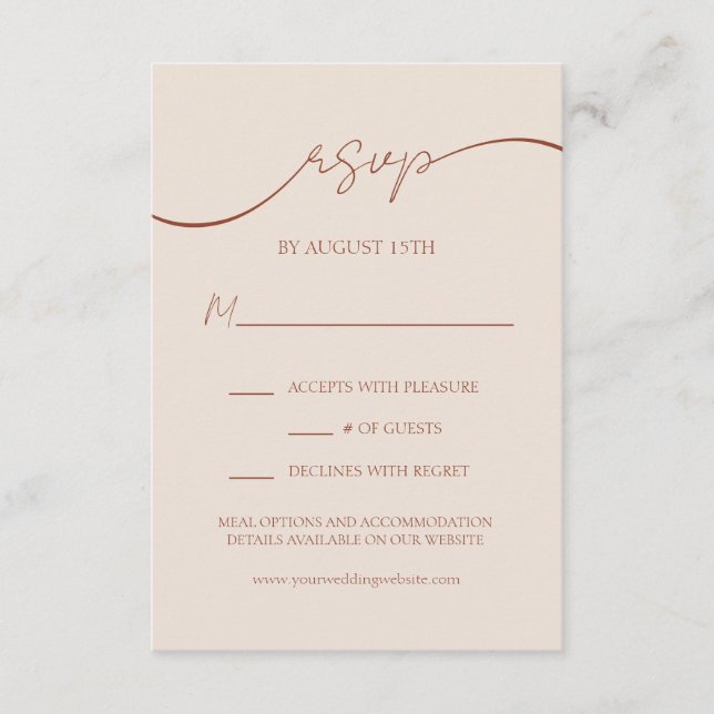 Tarjeta De Recepción Elegante Terracota Moderno Script Wedding RSVP (Anverso)