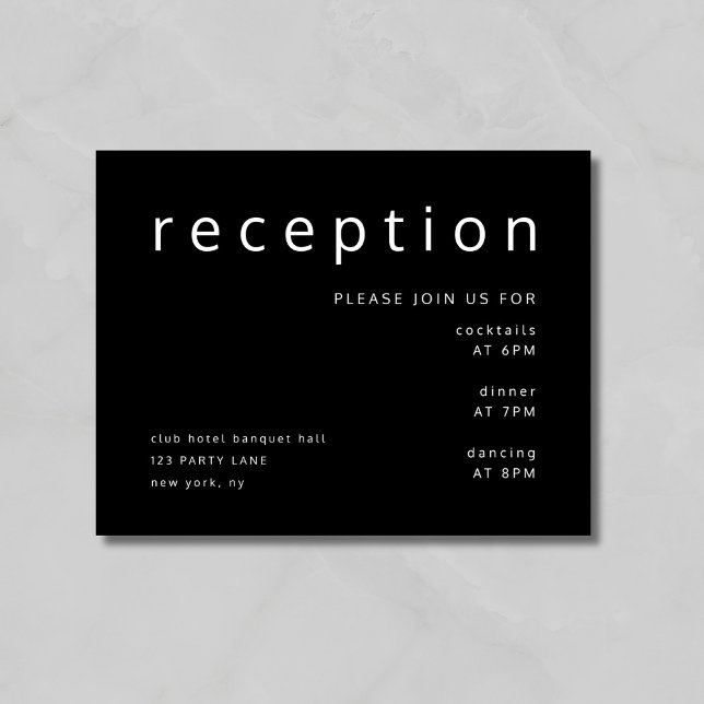 Tarjeta De Recepción Elegante tipografía Boda negro (Elegant Black Typography Wedding Reception Enclosure Card)