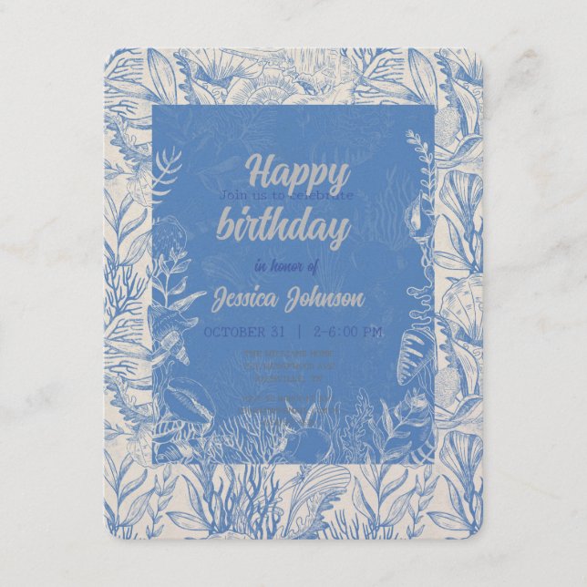 Tarjeta De Recepción Elegante toile azul oceánico (Anverso)