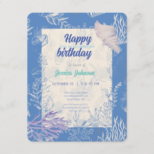 Tarjeta De Recepción Elegante toile azul oceánico (Anverso)