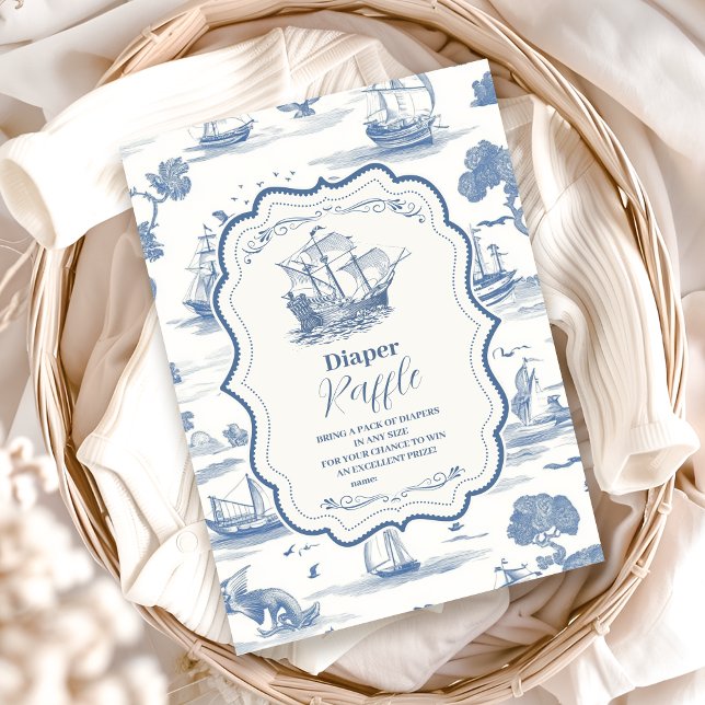 Tarjeta De Recepción Elegante Toile Nautical Baby Shower Diapper Raffle (Subido por el creador)
