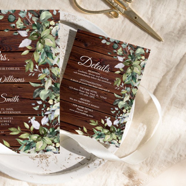 Tarjeta De Recepción Elegante vegetación detalles de Boda de madera rús (Subido por el creador)