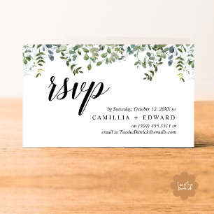 Tarjeta De Recepción Elegante vegetación, escritura negra, respuesta RS