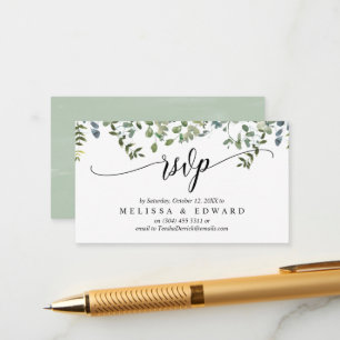 Tarjeta De Recepción Elegante vegetación, escritura negra, respuesta RS