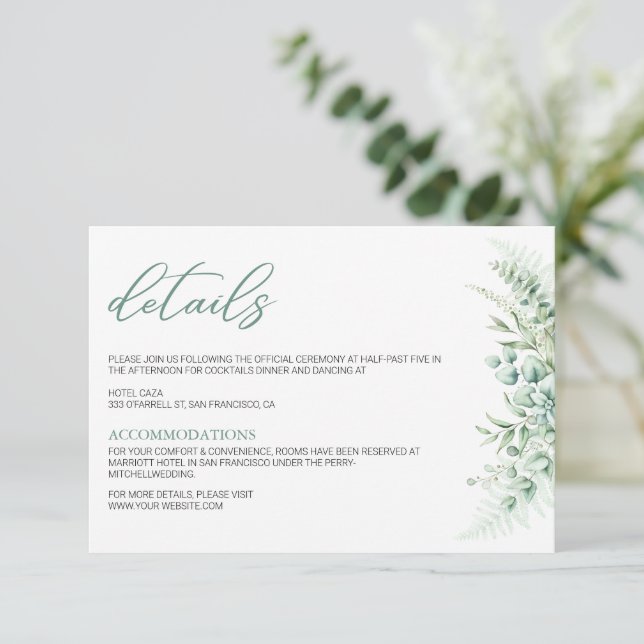 Tarjeta De Recepción Elegante vegetación Eucalyptus deja Boda (Anverso de pie)