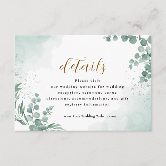 Tarjeta De Recepción Elegante vegetación Eucalyptus deja Boda (Anverso)