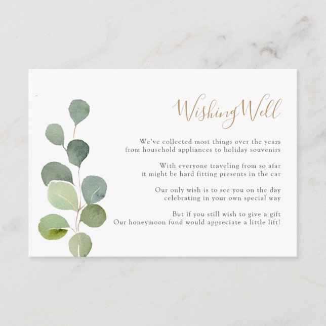 Tarjeta De Recepción Elegante vegetación Eucalyptus Deseando Bien (Anverso)