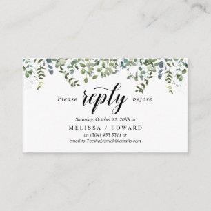Tarjeta De Recepción Elegante vegetación, negro, respuesta RSVP, respue