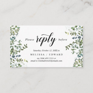 Tarjeta De Recepción Elegante vegetación, negro, respuesta RSVP, respue