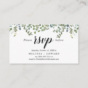 Tarjeta De Recepción Elegante vegetación, negro, respuesta RSVP, respue