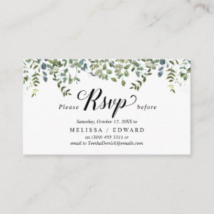 Tarjeta De Recepción Elegante vegetación, negro, respuesta RSVP, respue