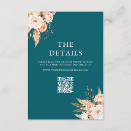 Tarjeta De Recepción Elegante Verde azulado Boho Moda Boda floral otoño