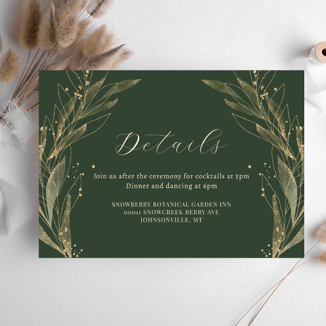Tarjeta De Recepción Elegante verde Boda de hoja de oro detalles (Subido por el creador)
