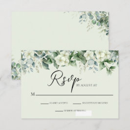 Tarjeta De Recepción Elegante Verde Botánico de Eucalipto RSVP