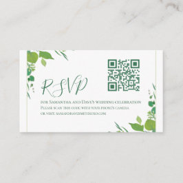 Tarjeta De Recepción Elegante Verde Botánico Moderno Código QR RSVP Pre