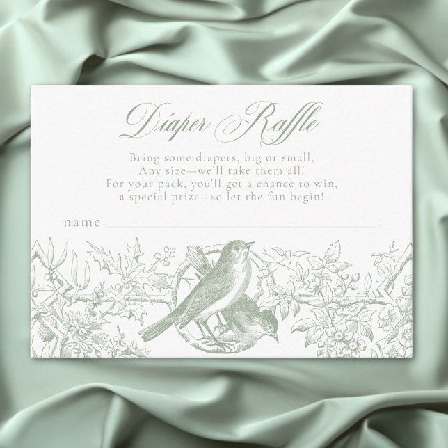 Tarjeta De Recepción Elegante verde Chinoiserie Naturaleza Aves Diapé b (Elegant Green Chinoiserie Nature Birds Baby Diaper Enclosure Card)