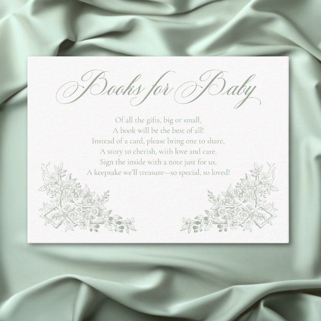 Tarjeta De Recepción Elegante verde Chinoiserie Naturaleza Pájaros Libr (Elegant Green Chinoiserie Nature Birds Books Baby Enclosure Card)