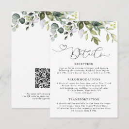 Tarjeta De Recepción Elegante Verde de Eucalipto Código QR de Boda
