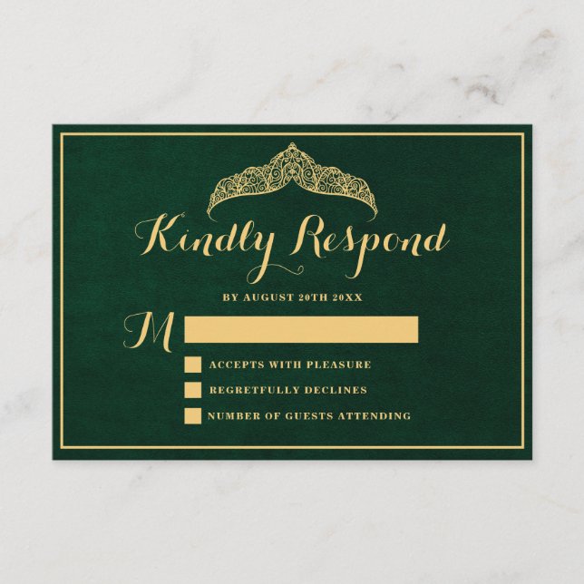 Tarjeta De Recepción Elegante verde esmeralda Quinceañera 15º cumpleaño (Anverso)