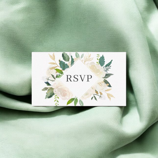 Tarjeta De Recepción Elegante verde Flores blancas Boda RSVP (Subido por el creador)