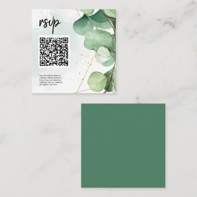Tarjeta De Recepción Elegante verde moderno simple código QR Boda RSVP (Anverso / Reverso)