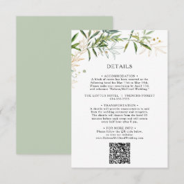 Tarjeta De Recepción Elegante verde oliva Detalles del código QR