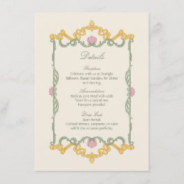 Tarjeta De Recepción Elegante Verde Salvia y Art Nouveau Dorado