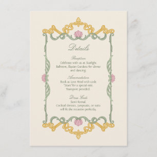 Tarjeta De Recepción Elegante Verde Salvia y Art Nouveau Dorado