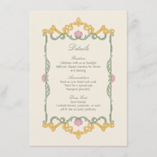 Tarjeta De Recepción Elegante Verde Salvia y Art Nouveau Dorado