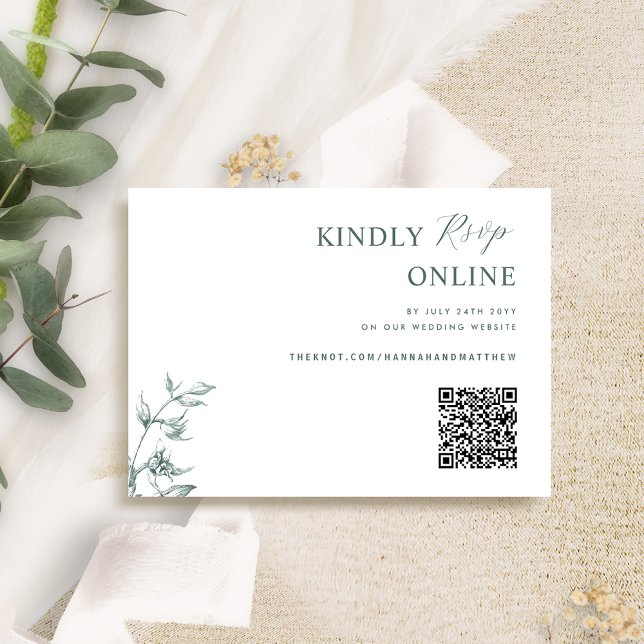 Tarjeta De Recepción Elegante verde y blanco código QR Boda RSVP (Subido por el creador)